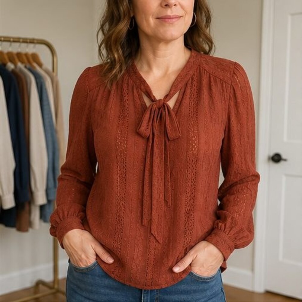 Rust Button Blouse - Picture 2 of 6